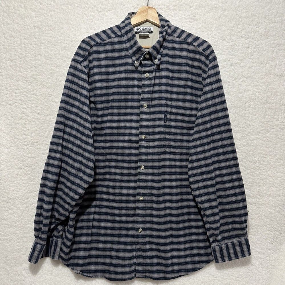 Columbia Sportswear Men's Navy Blue Gray Button Up Long‎ Sleeve Shirt Size XXL